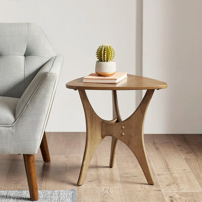 Rustic Wooden Small Triangular Side Table