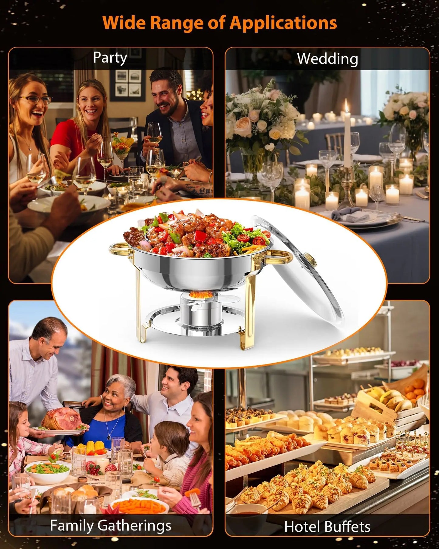 Chafing Dish Set for Buffet, 5QT, Food Warmer with Glass Lid & Holder