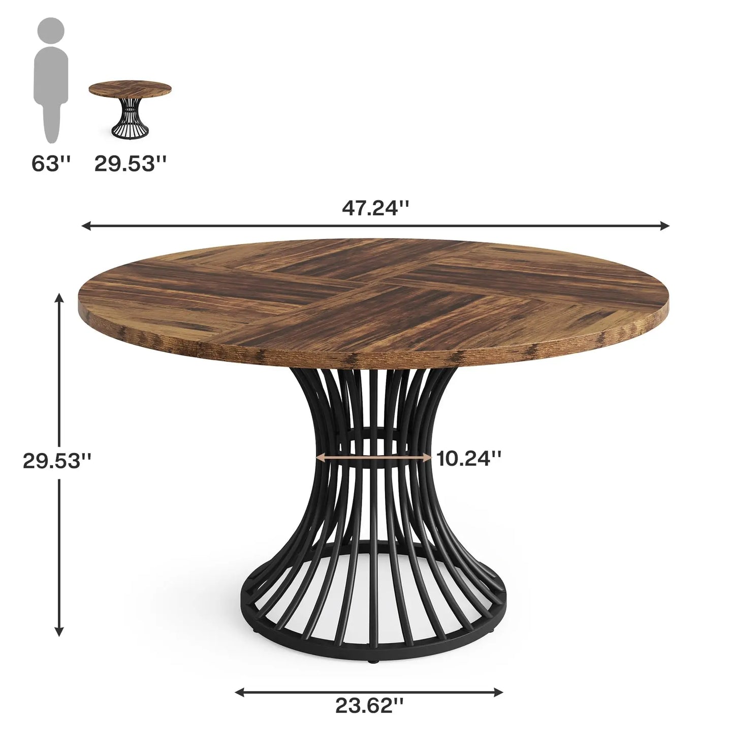 Round Dining Table for 4-6 People, 47-Inch