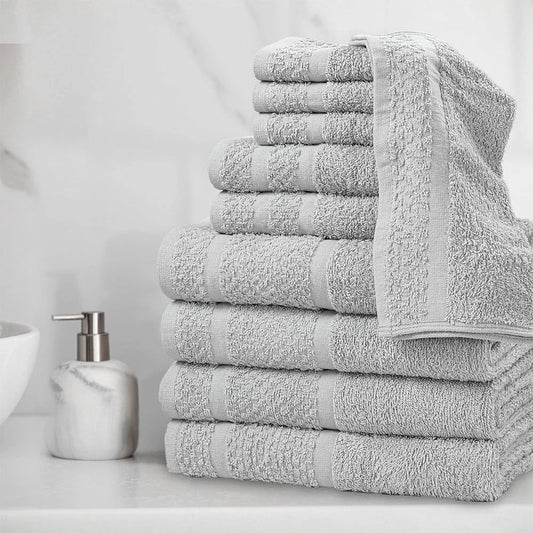 10 Piece Cotton Towel Set, Washcloths, Hand Towels