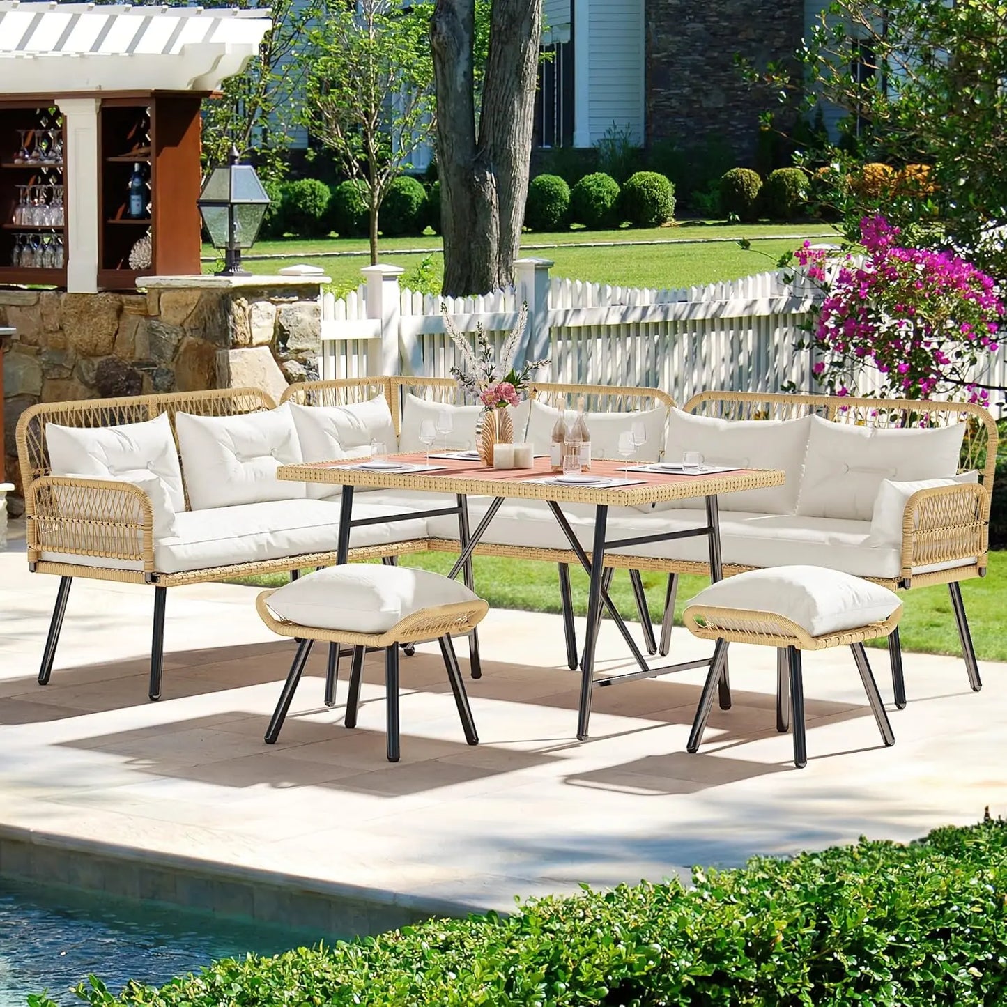 Patio Wicker L-Shaped Furniture Set