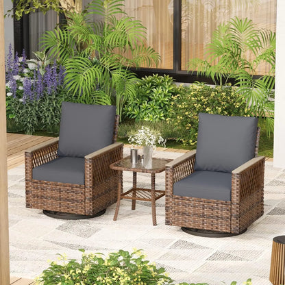 3 Pcs Patio Bistro Set with Table Set, Wicker Patio Furniture Set