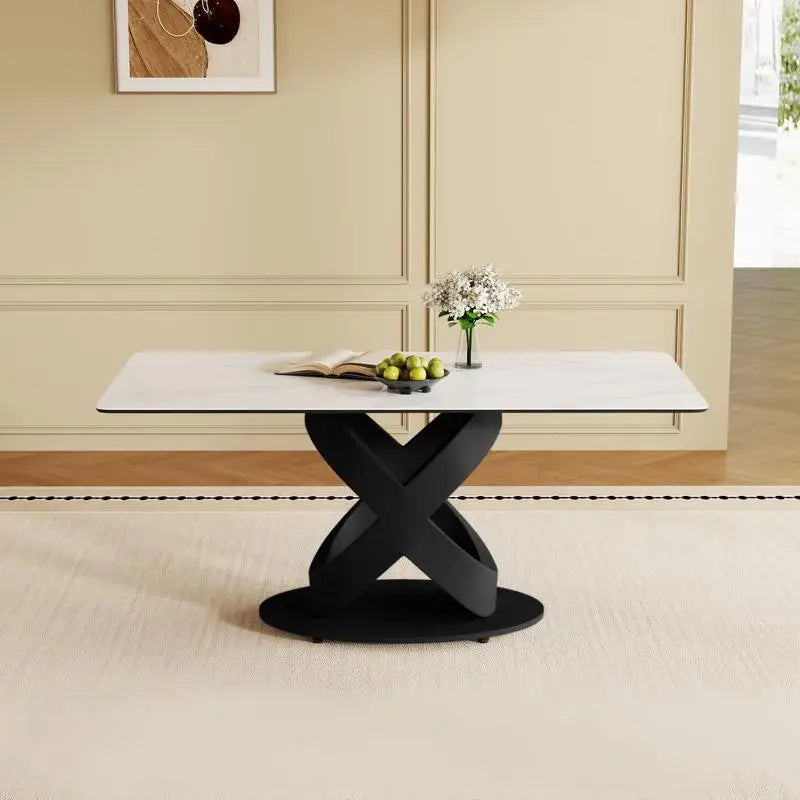 71" Rectangular Dining Table with Centered Stone Top