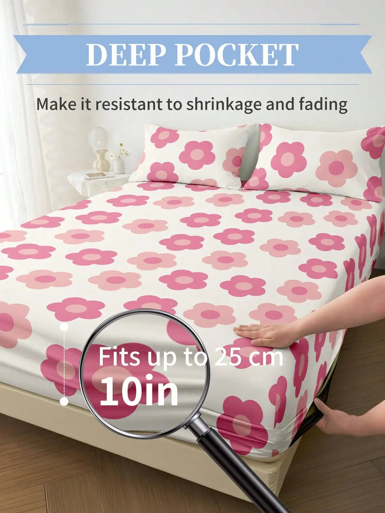 Pink Floral Print Fitted Sheet