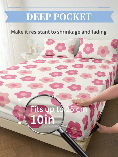 Pink Floral Print Fitted Sheet