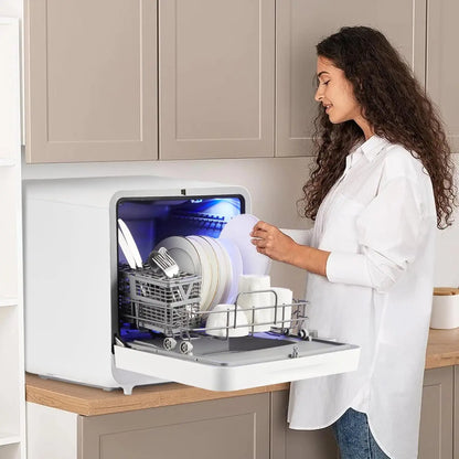 Countertop Port Mini Dishwasher with 6 Washing Programs, LED Light