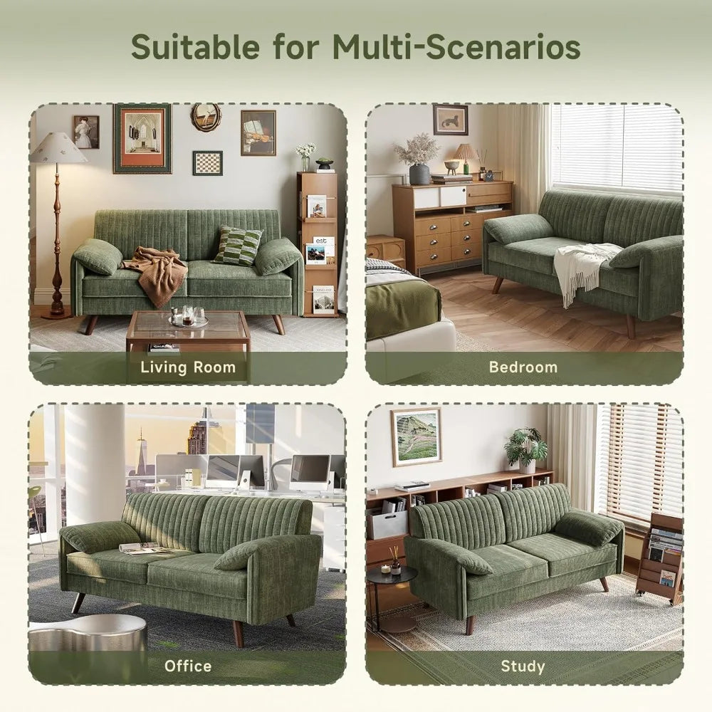 64.5" Loveseat Sofa, Chenille, with Padded Arms