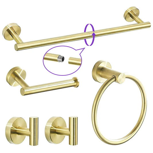 5 Piece Set Brushed Gold Bathroom Hardware Set