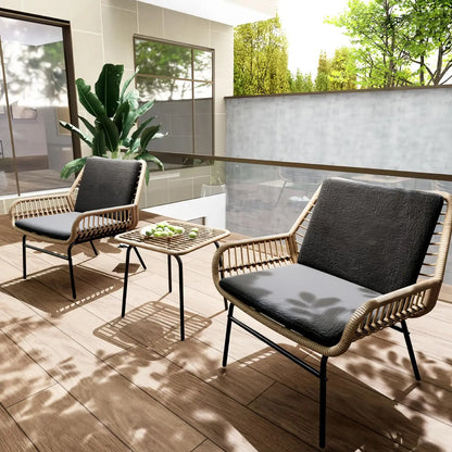 3 Piece Outdoor Patio Furniture Set,  Wicker Chairs with Cushions and Coffee Table,