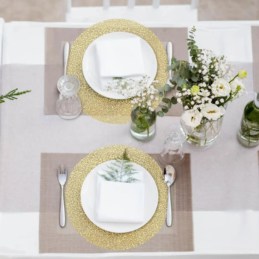 13 Inch Disposable Gold Foil Place Mats Round Mesh