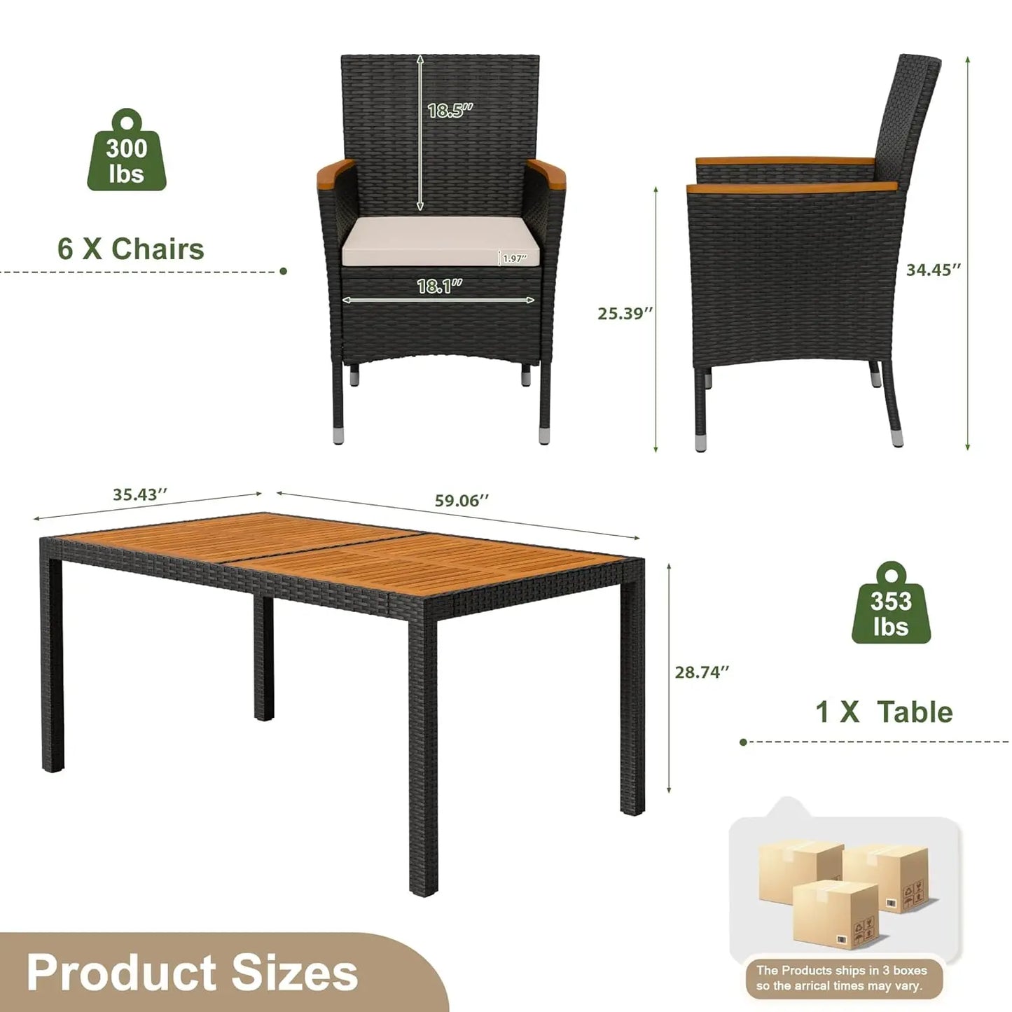 7 PCS Patio Furniture Set with Acacia Wood Table Top