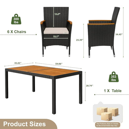 7 PCS Patio Furniture Set with Acacia Wood Table Top