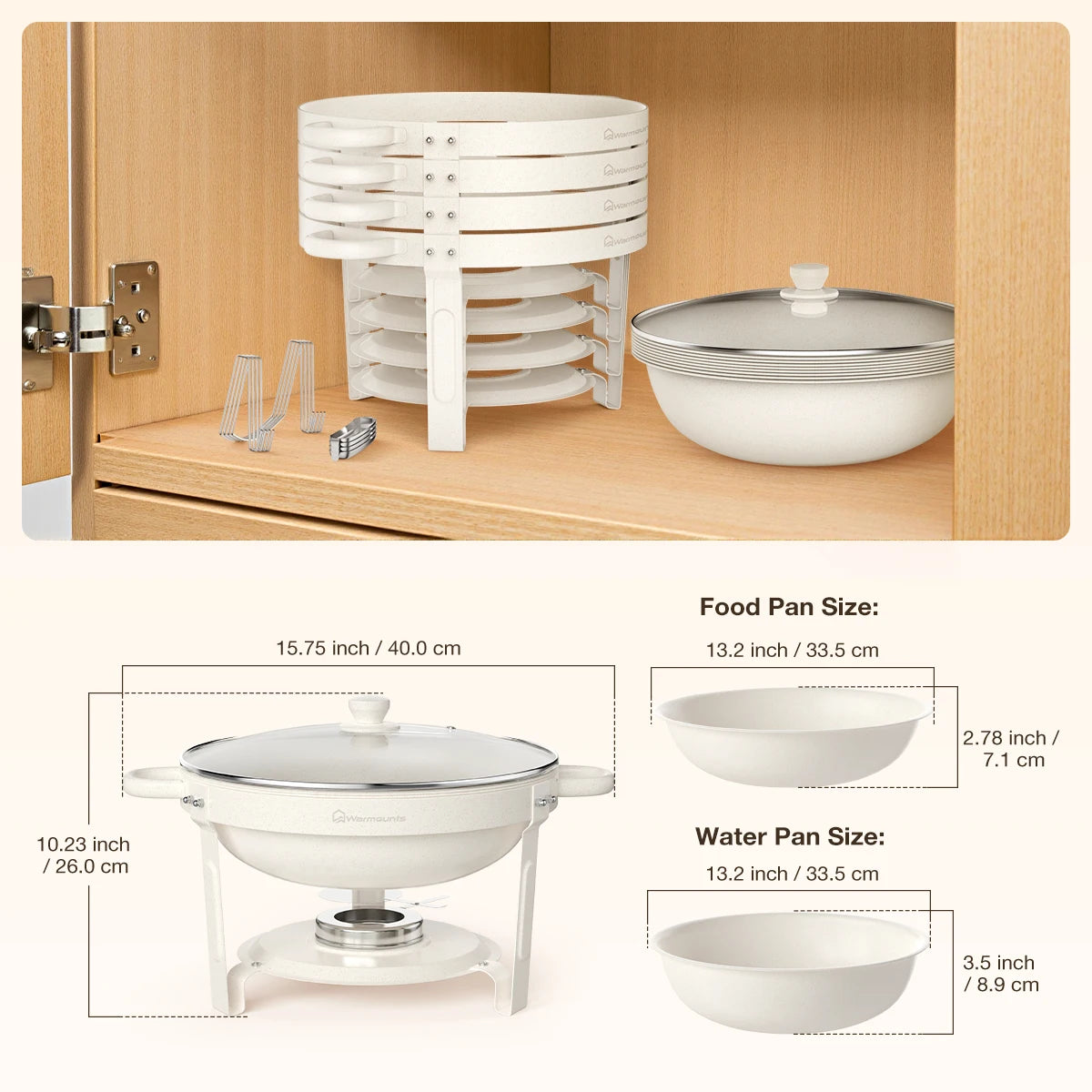 5QT Round Chafing Dishes Buffet Set with Glass Lid White Style Chafer Water Pan