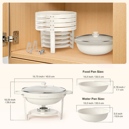 5QT Round Chafing Dishes Buffet Set with Glass Lid White Style Chafer Water Pan