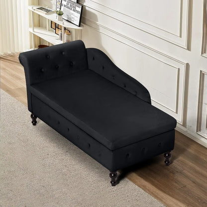 Velvet Chaise Lounge with Left Armrest, Lumbar Pillow Modern