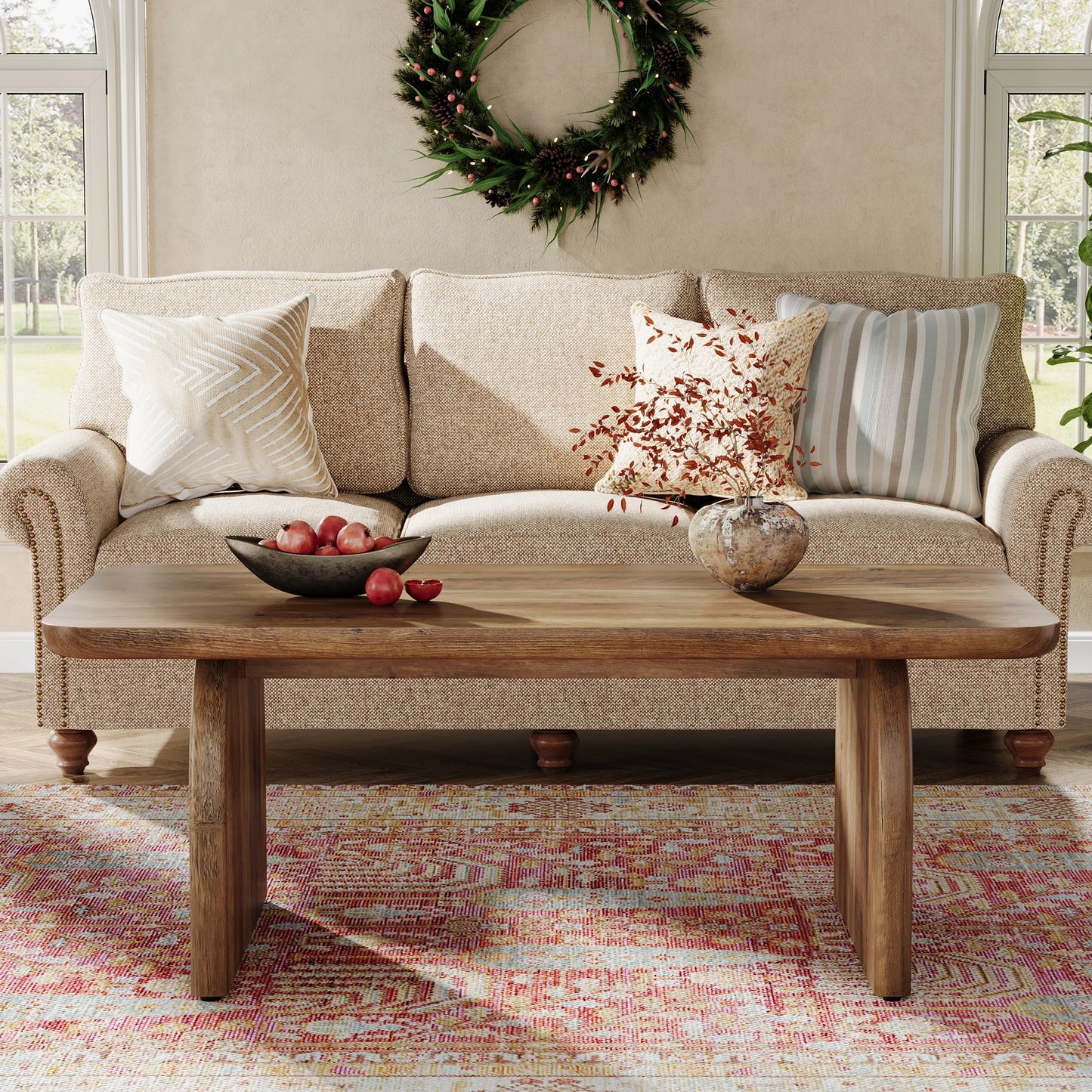 Farmhouse Rectangular Coffee Table, 47.24-Inch