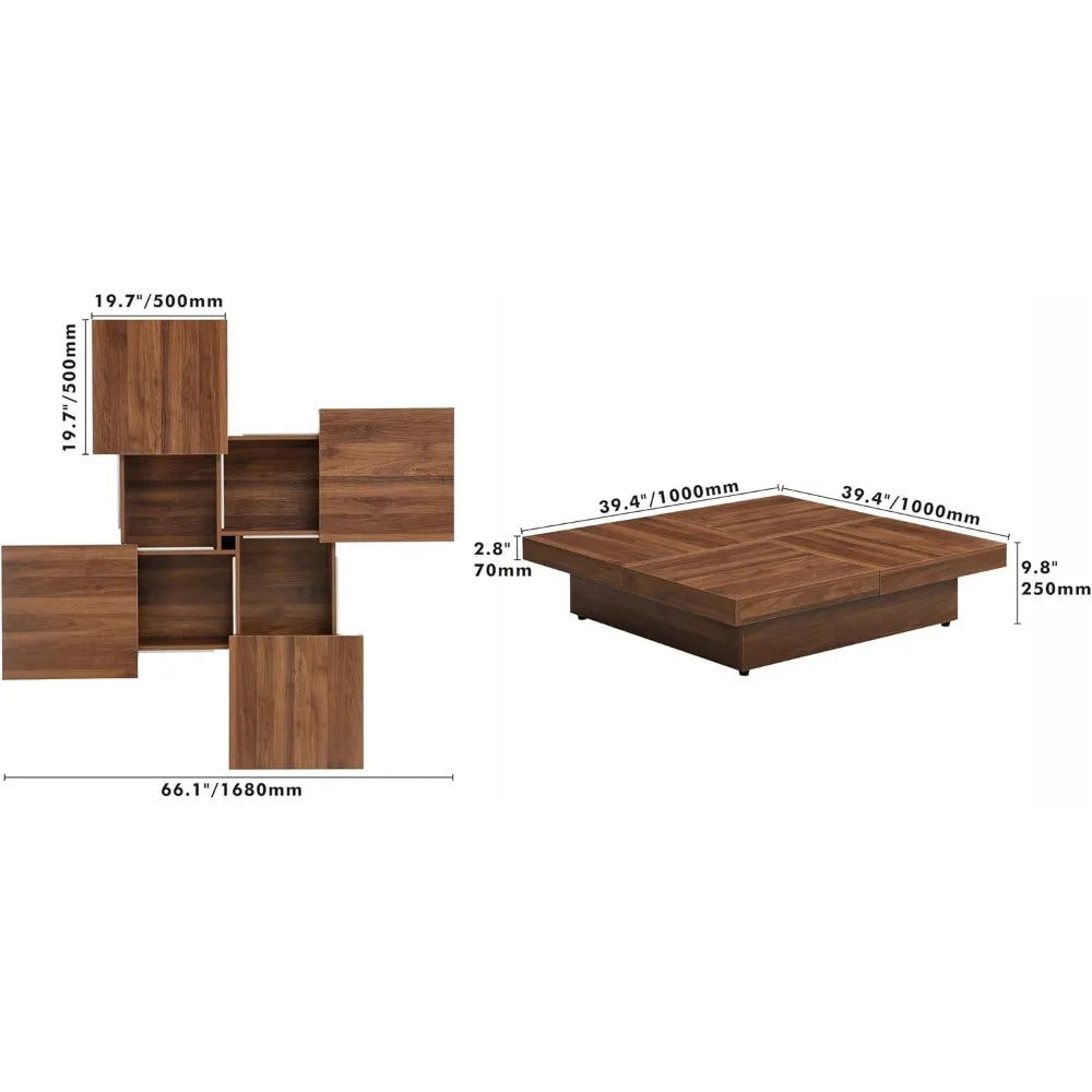 Square Marble Veneer Coffee Table with Sliding Top
