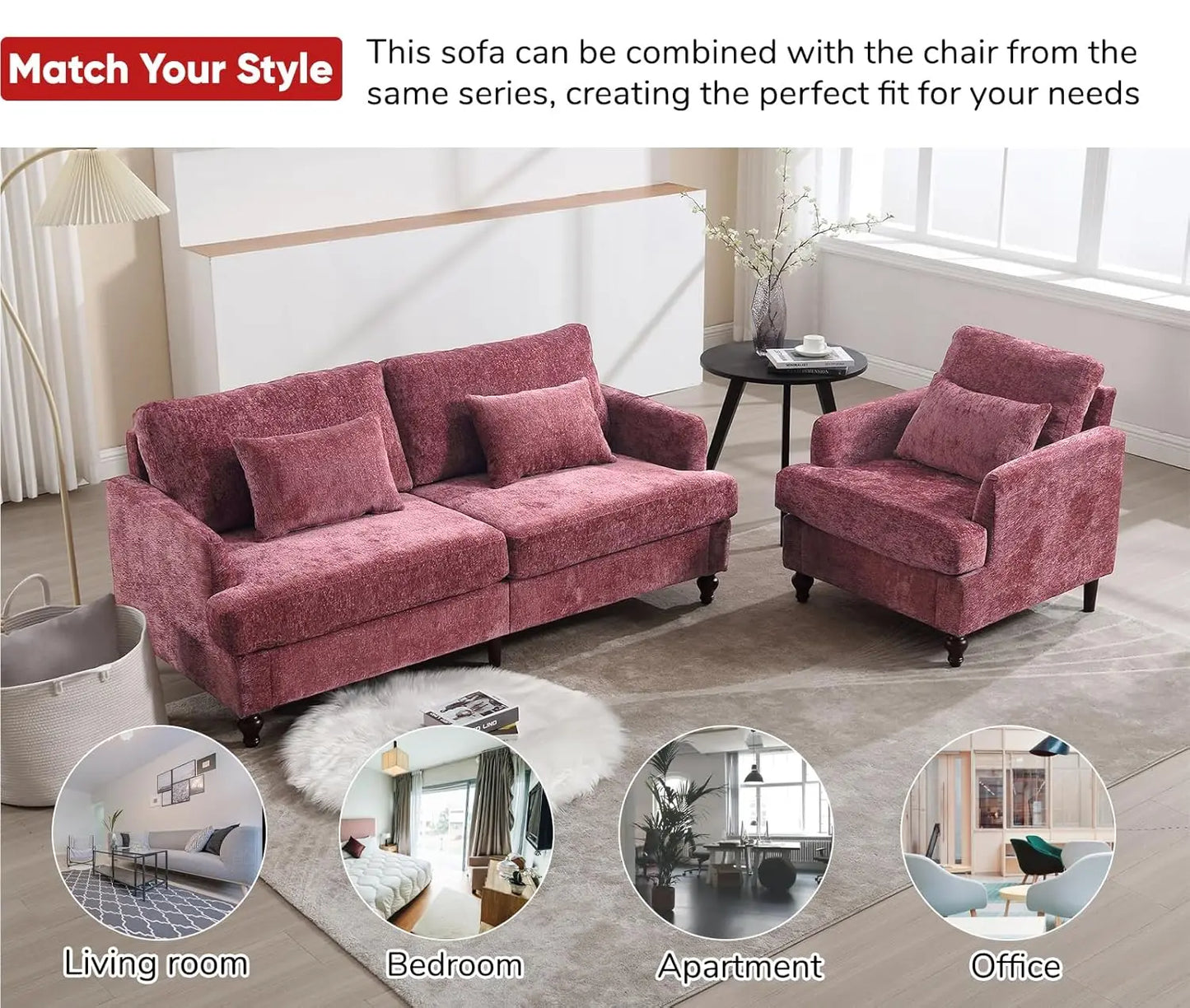 70 inch Loveseat Sofa, with Wood Legs