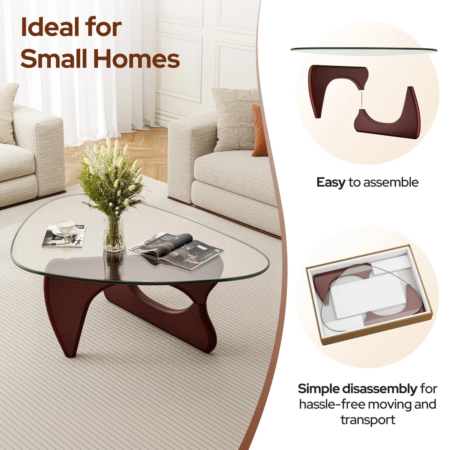 Mid Century Triangle Glass Coffee Table