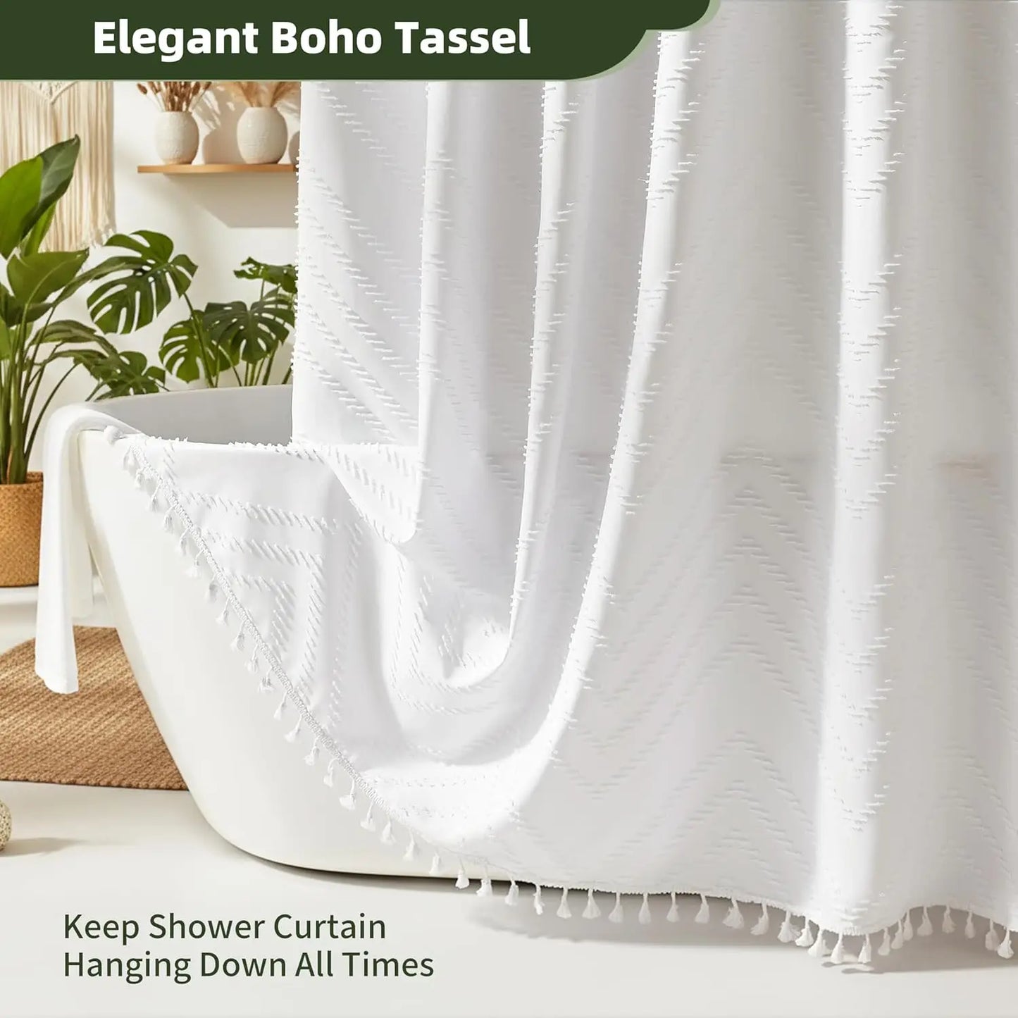 White Boho Shower Curtain Fabric Textured