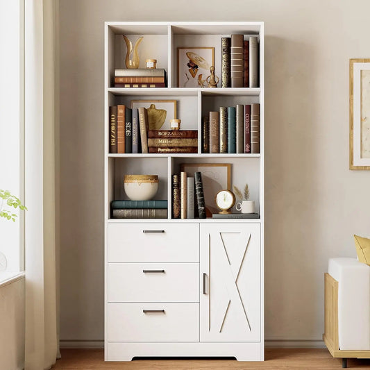 70.9 inch Tall Bookcase with Drawers & Doors, Cube Bookshelves