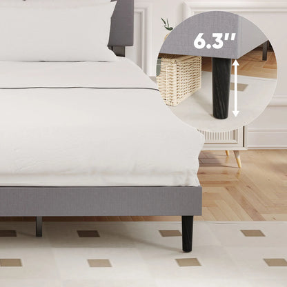 Wooden Solid Bed Frame with Fabric Upholstered