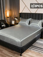 2/3pcs Satin Fitted Sheet Set with Pillowcases, Solid Color