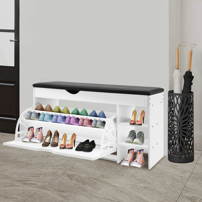 3-Tier Shoe Bench Rack W/Cushioned Seat, for Home Entrance