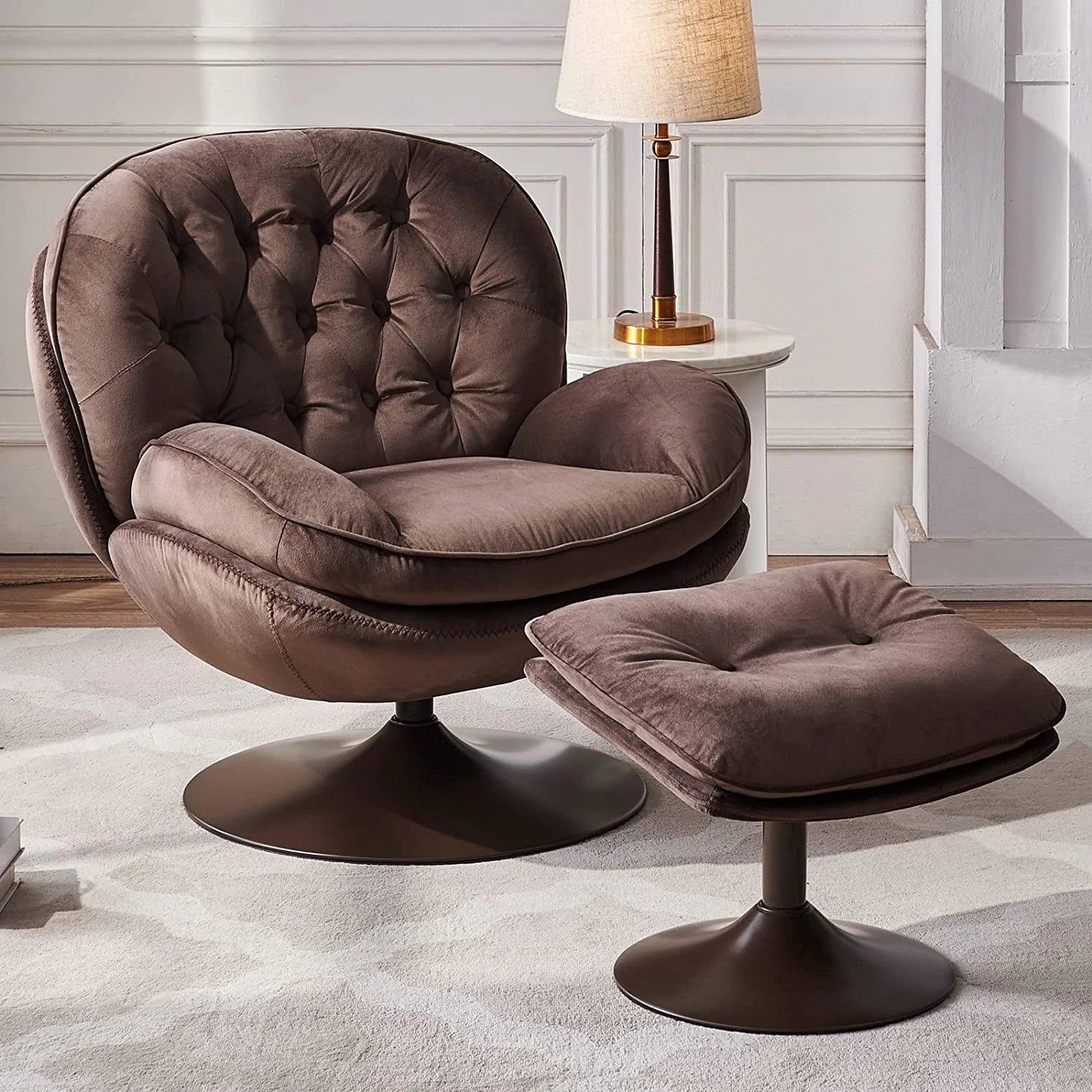 Velvet Swivel Armchair Set with Ottoman, Accent Chair
