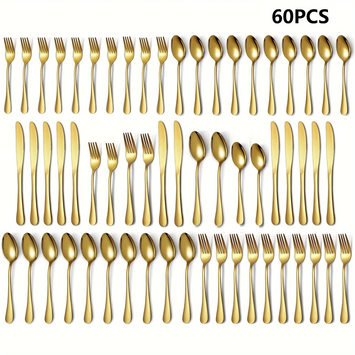 60pcs, Black Silverware Mirror Polished Cutlery Set