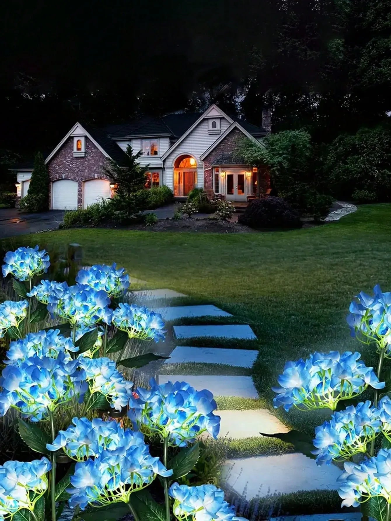 1PC Solar Hydrangea Lights With 3 Heads,LED Artificial Flower Lights,