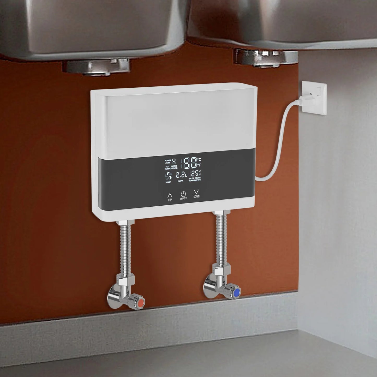 110V 4000W Mini Electric Water Heater,Silver/Gold, ABS