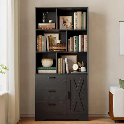 70.9 inch Tall Bookcase with Drawers & Doors, Cube Bookshelves