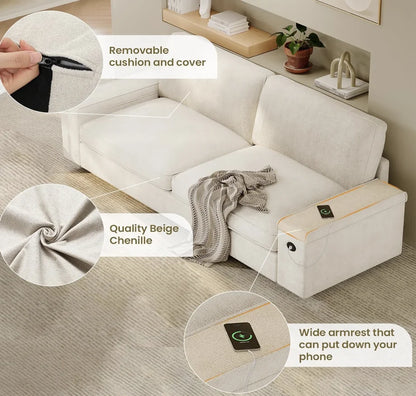 Modern Sofas Couches, with Storage and 2 USB Charger Ports