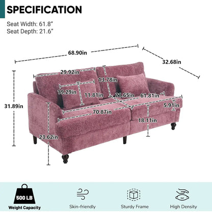 70 inch Loveseat Sofa, with Wood Legs