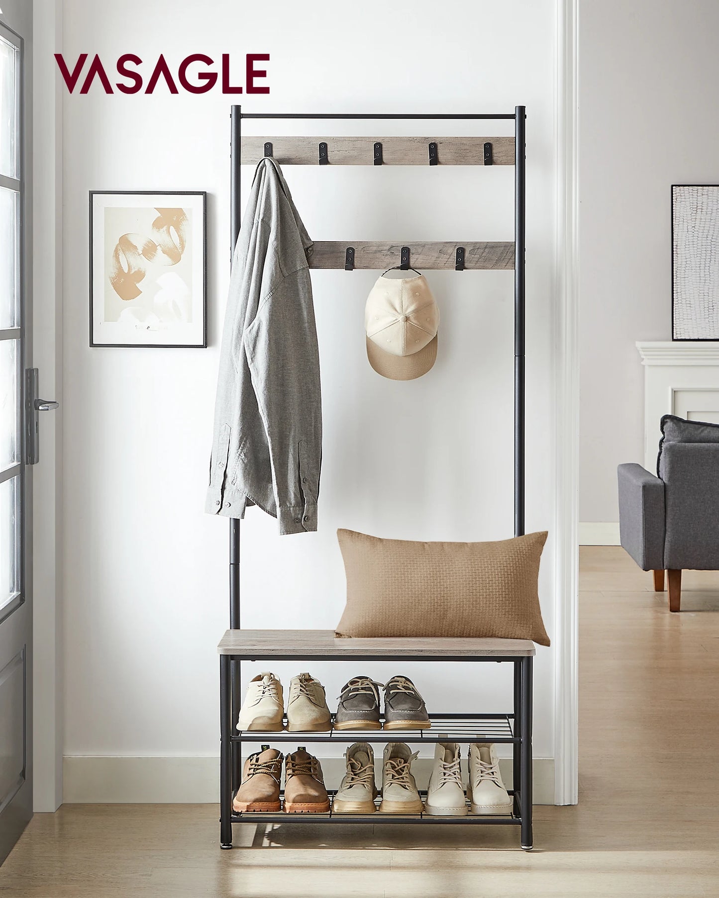Coat Rack, Hall Tree with Shoe Storage Bench