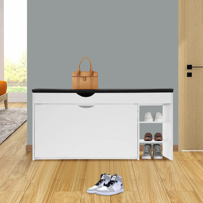 3-Tier Shoe Bench Rack W/Cushioned Seat, for Home Entrance