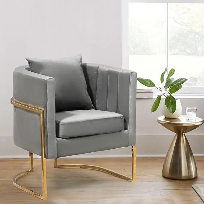 Mid-Century Velvet Accent Chair with Barrel Arms