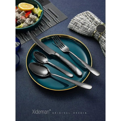 16-Piece Modern Black Hammered Silverware Set