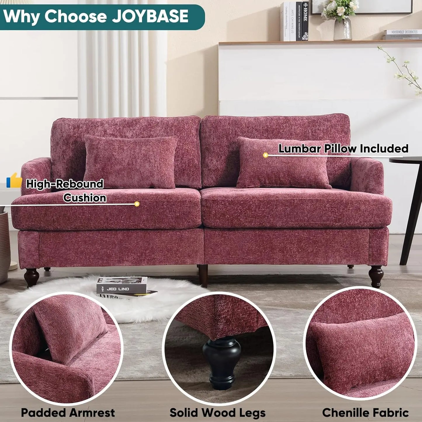 70 inch Loveseat Sofa, with Wood Legs