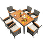 7 PCS Outdoor Patio, Garden Dining Set w/Acacia Wood Table Top