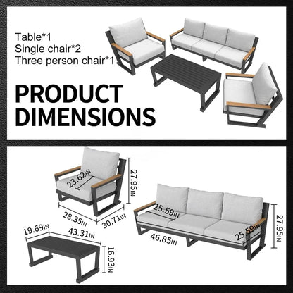Aluminum Outdoor Furniture with Coffee Table,5 Seats Patio Furniture Set