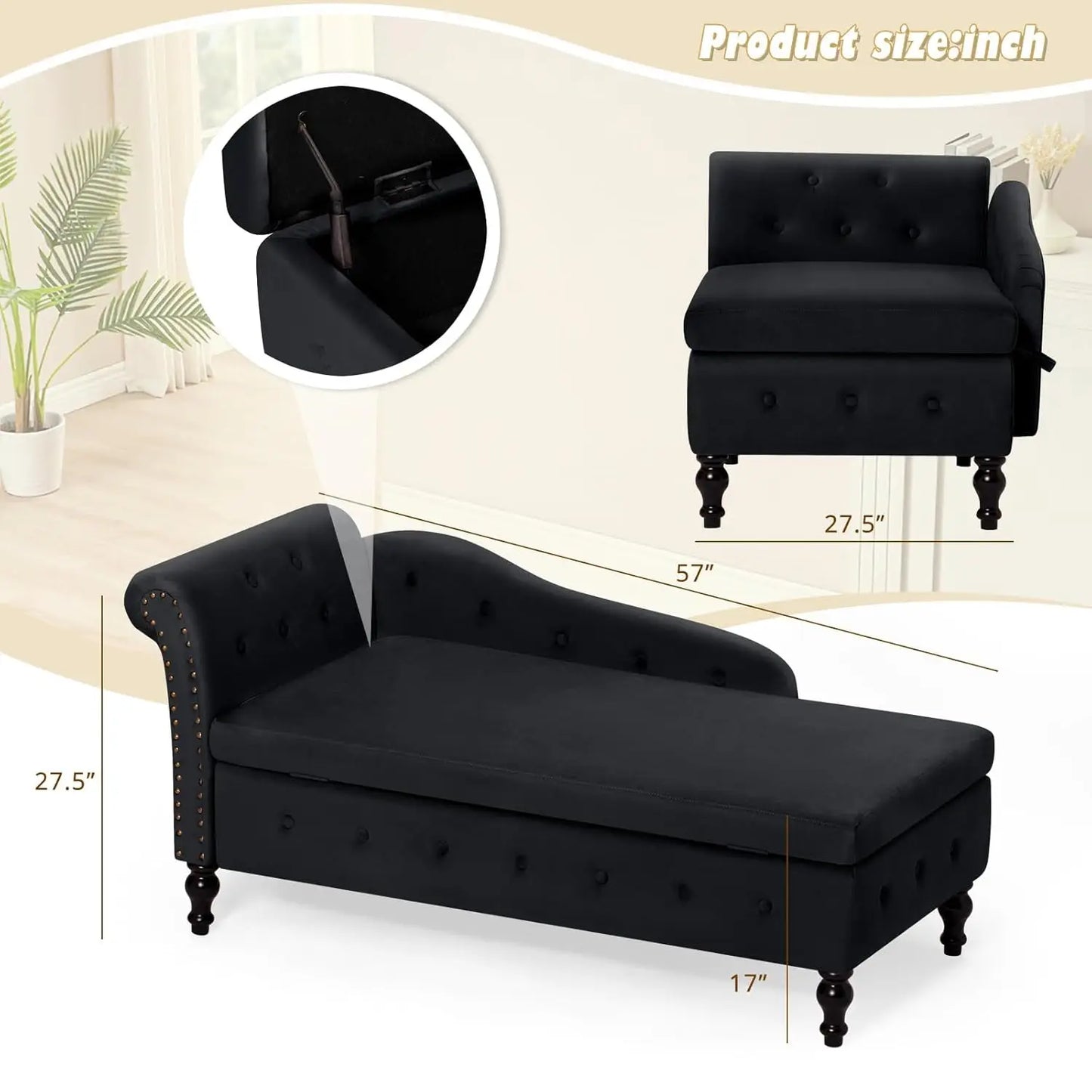 Velvet Chaise Lounge with Left Armrest, Lumbar Pillow Modern