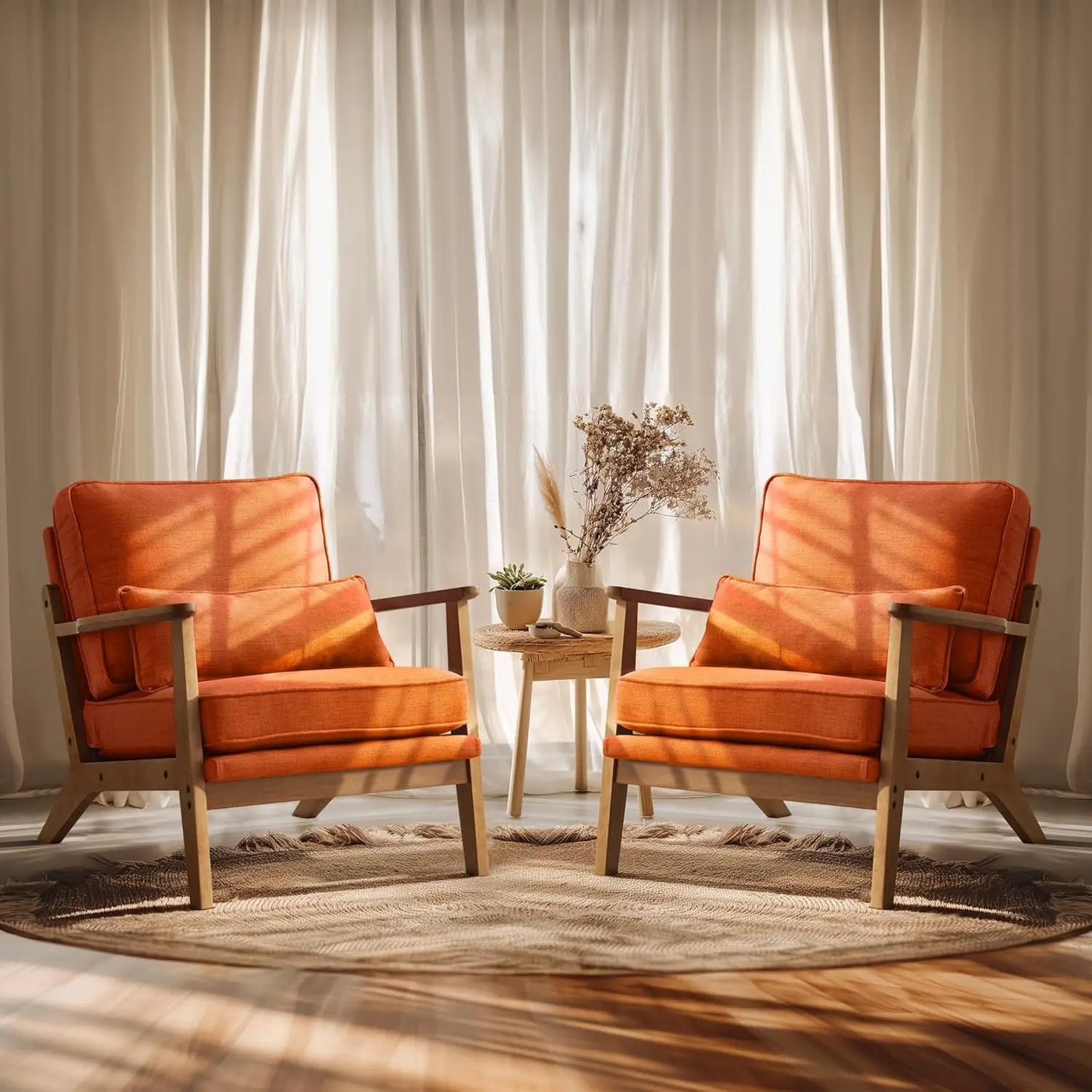 Wide Accent Chair Set of 2,Upholstered Mid Century Modern with Pillow