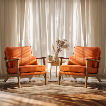 Wide Accent Chair Set of 2,Upholstered Mid Century Modern with Pillow