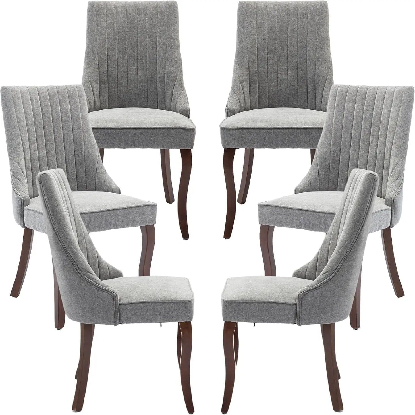 Velvet Upholstered Dining Chairs Set of 6 Mid Century Wood Legs