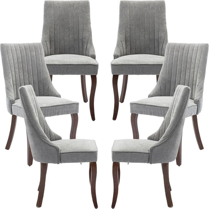 Velvet Upholstered Dining Chairs Set of 6 Mid Century Wood Legs