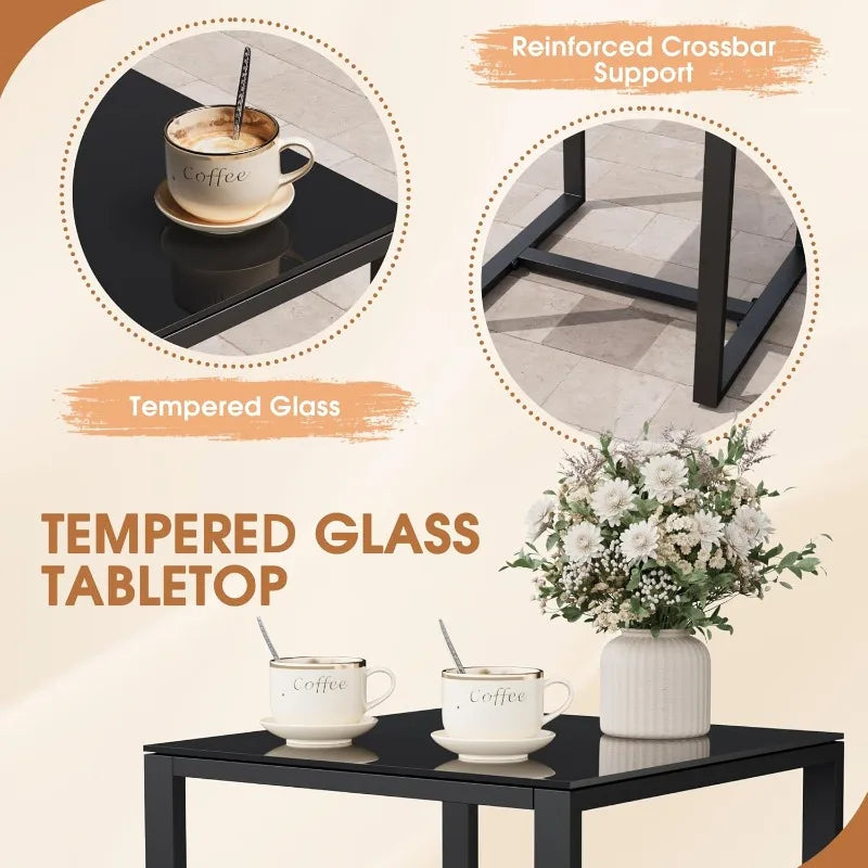 Resin 3 Pieces Patio Furniture Set, with Glass Table