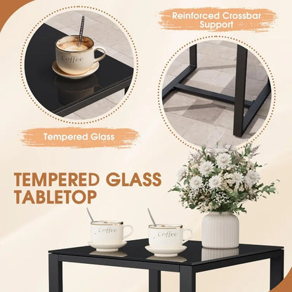 Resin 3 Pieces Patio Furniture Set, with Glass Table