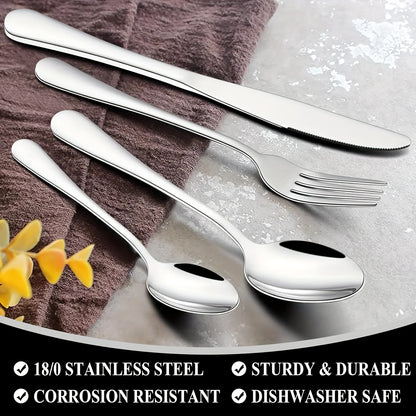 60pcs, Black Silverware Mirror Polished Cutlery Set